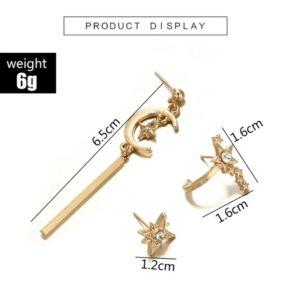 Unique Design//Stars Moon Earrings set GOLD - Picture 4 of 7